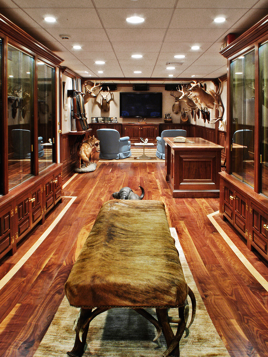 custom cabinets nj-Figured Walnut Gun Room