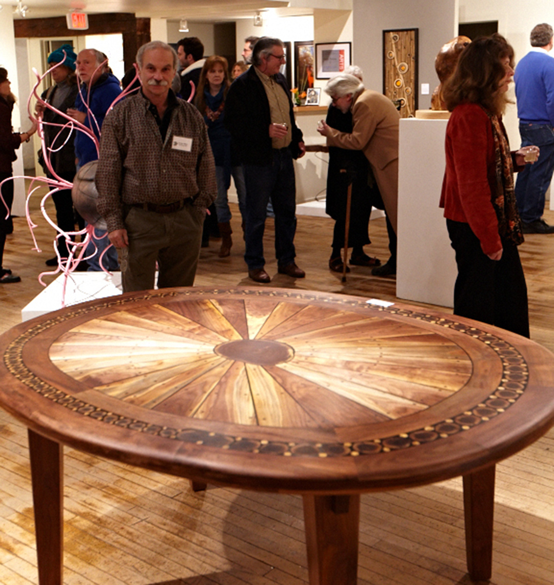 new jersey custom wood furniture-Artistic walnut sunburst table contemporay, crafts style, rustic 1