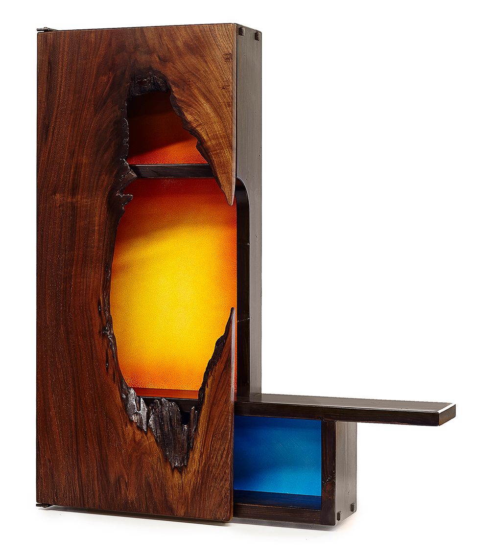 custom cabinets Morris County, NJ-Artistic wood wall display accent cabinet wabi sabi crafts style 1