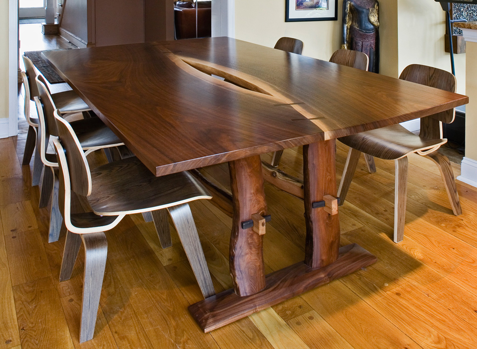 Book Matched solid Walnut Table with-Branch-Base--Custom-Furniture, rustic 1