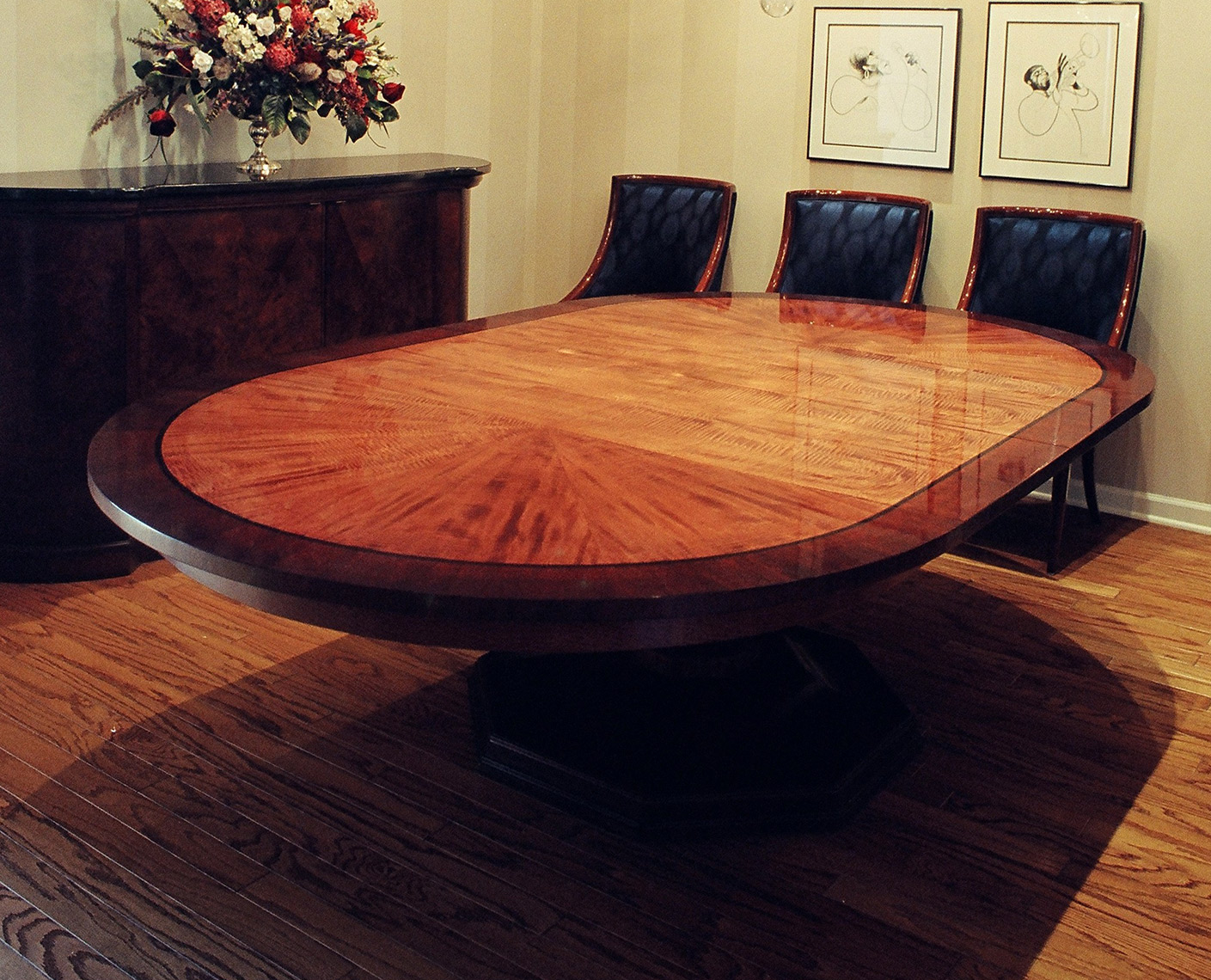 new jersey custom wood furniture-Classic-Sunburst-Mahogany-Extension-Table--Custom-Furniture