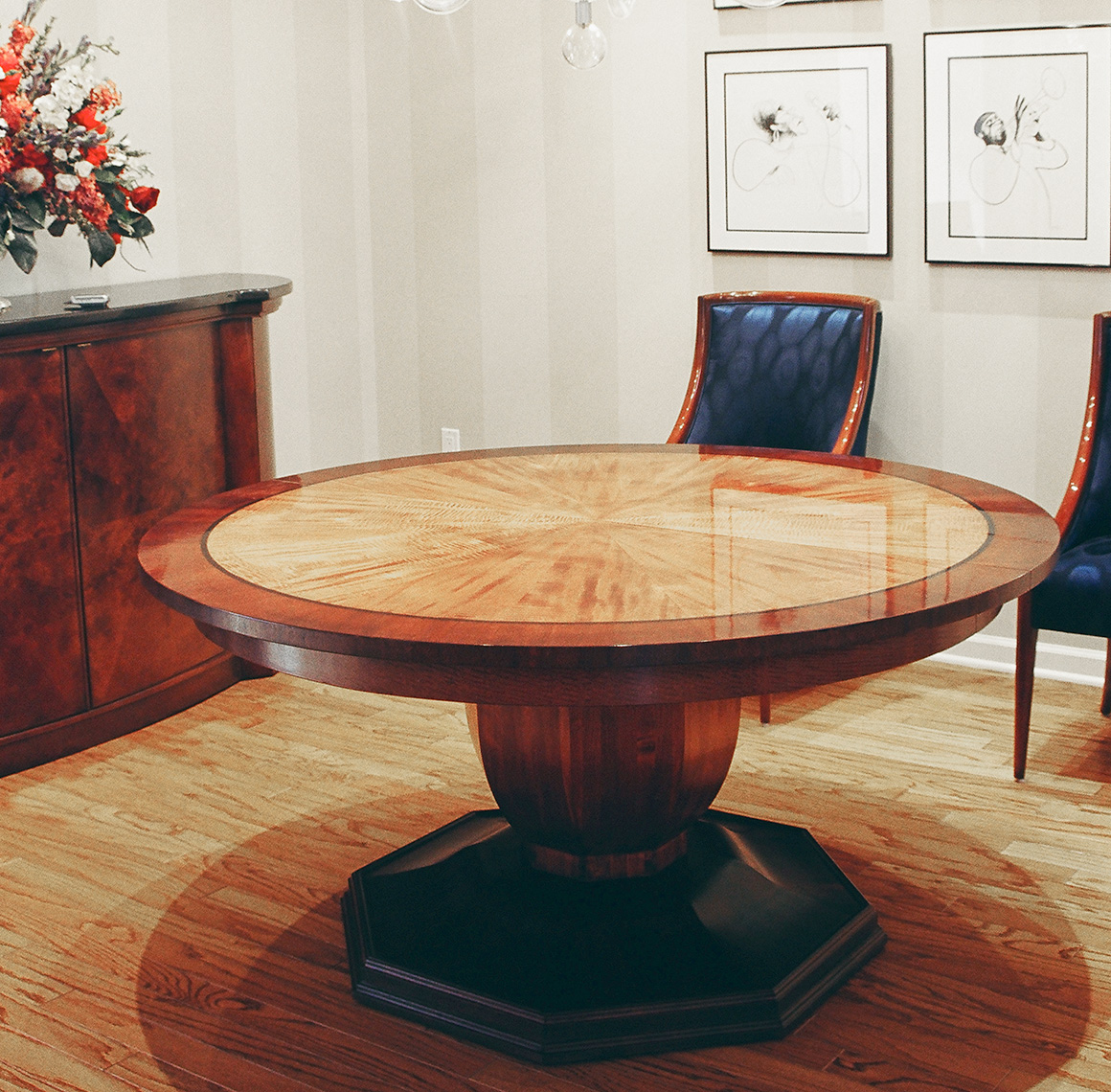 new jersey custom wood furniture-Classic-Sunburst-Mahogany-Extension-Table--Custom-Furniture