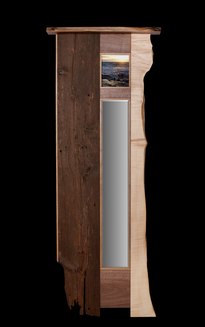 new jersey custom wood furniture-Contemporay Crafts Style Wall Mirror Recyled barn Wood and Figured Maple
