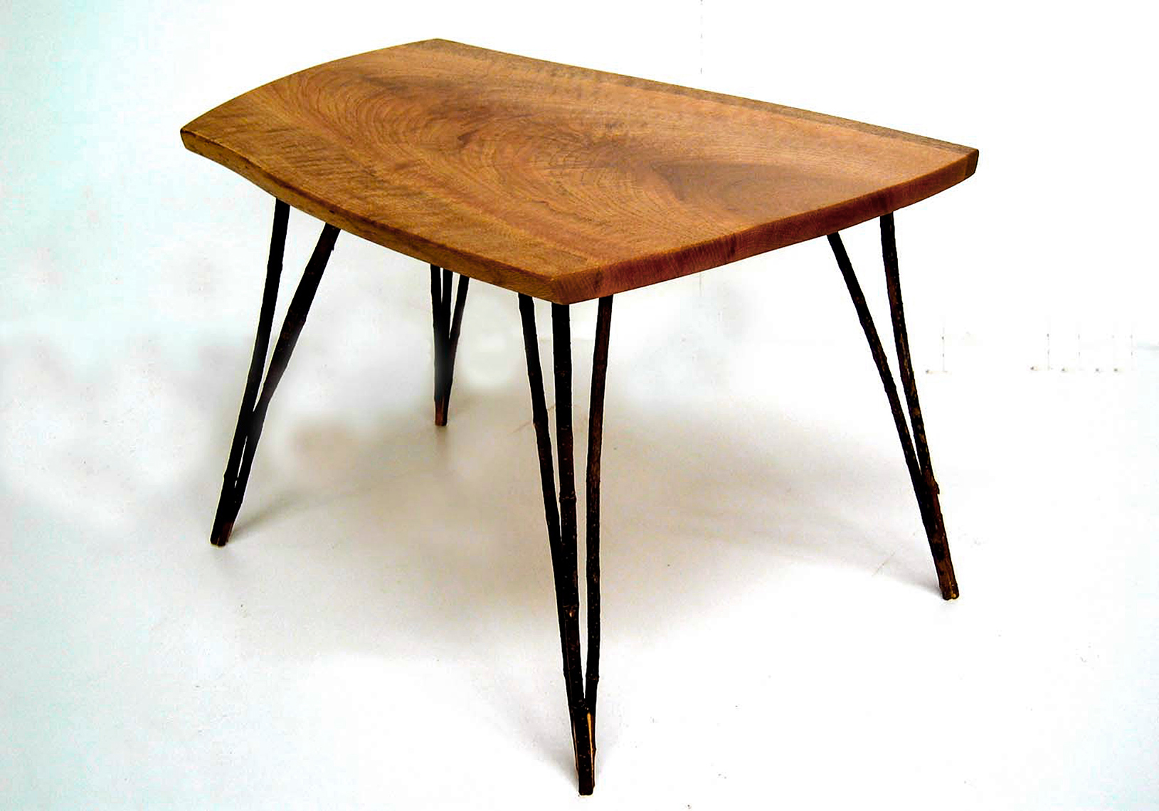 new jersey custom wood furniture-Contemporay Side Table with Figured Oak top and Branch Legs