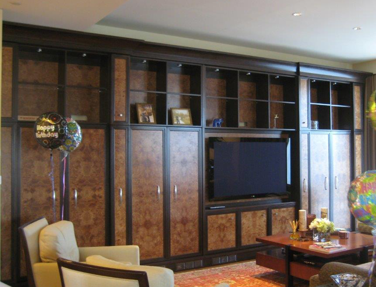 custom cabinets Morris County, NJ-Media-Cabinet-Transitional-Design-Burl-Wood
