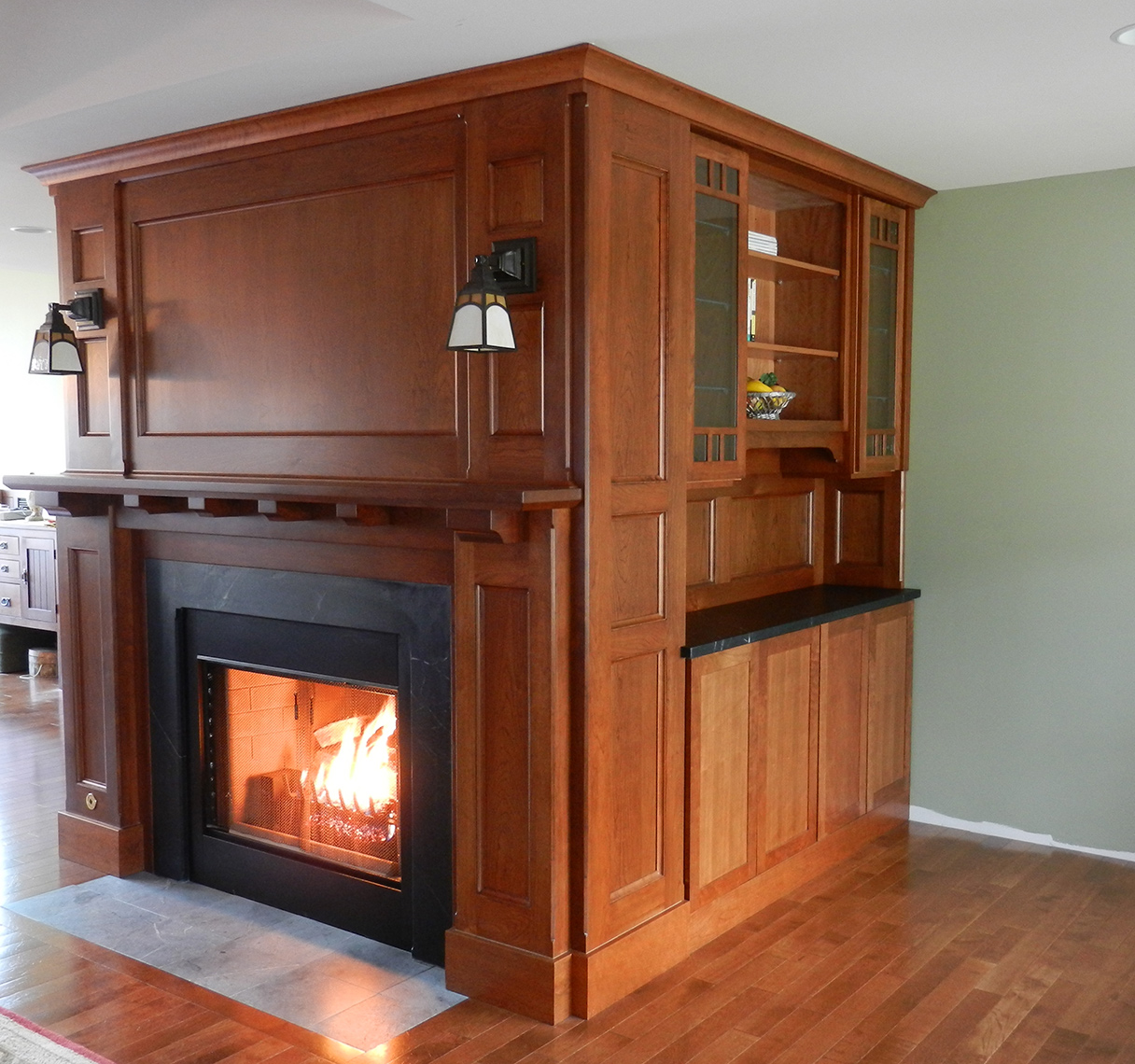 Custom-Woodworking-Mission-Style-Cherry-Fireplace surround